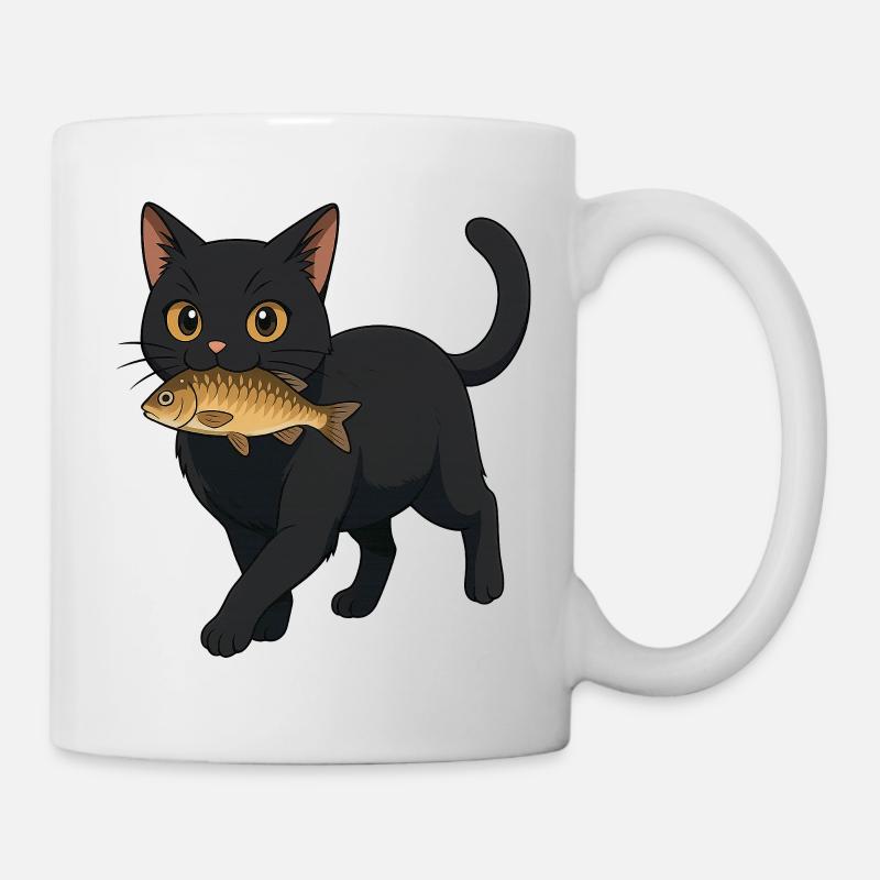 Chat avec poisson Illustration Design - Mug blanc - blanc