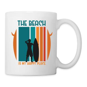 Aventure d’une journée à la plage avec la silhouette d’un surfeur - Mug blanc - blanc - Droite
