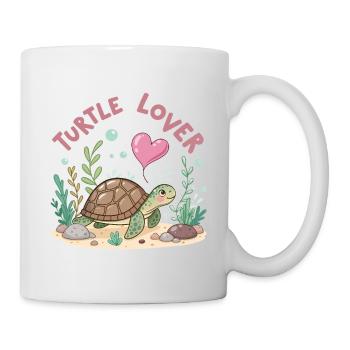 Pastellfarbene, verliebte Schildkröte - Tasse - Weiß - Rechts