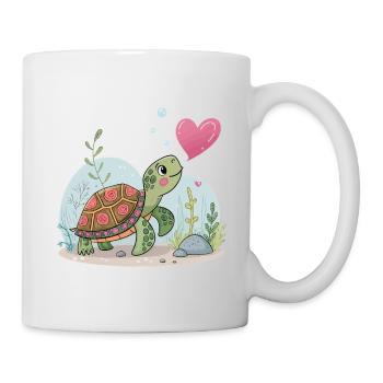 Verträumte Schildkröte mit floralem Herz - Tasse - Weiß - Rechts