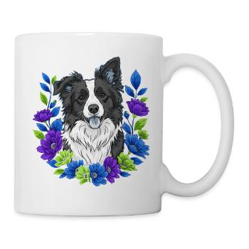 Joyful Border Collie Portrait with Floral Accents - Mug - white - Right