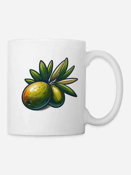 Illustration von Oliven und Laub - Tasse - Weiß