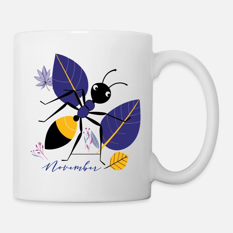 November Vogel mit Blättern im Herbst - Tasse - Weiß