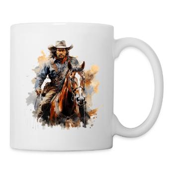 Cowboy on wild horse in watercolor style - Mug - white - Right