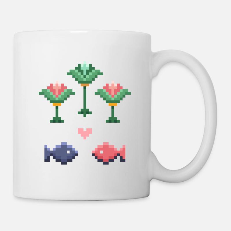 Pixel Art Motif Poisson et Fleur - Mug blanc - blanc
