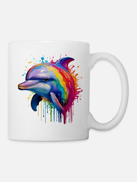 Bunter Delfin Kunstdruck - Tasse - Weiß
