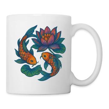 Lebendige Koi- und Lotus-Wasserszene - Tasse - Weiß - Rechts