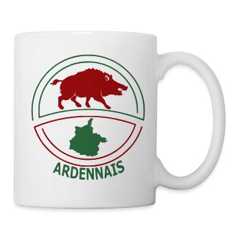 Ardennen-Logo mit Wildschwein und Karte der Ardennen - Tasse - Weiß - Rechts