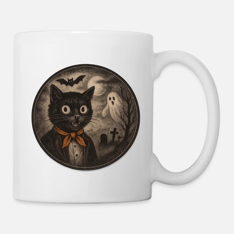 Creepy cats with ghost moon - Mug - white