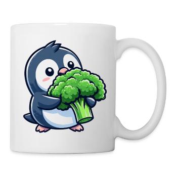 Funny Penguin with Broccoli Vegetables Vegan Comic - Mug - white - Right