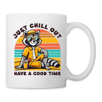 Chilliger Waschbär - Sommer Retro Beach Vibes - Tasse - Weiß - Rechts
