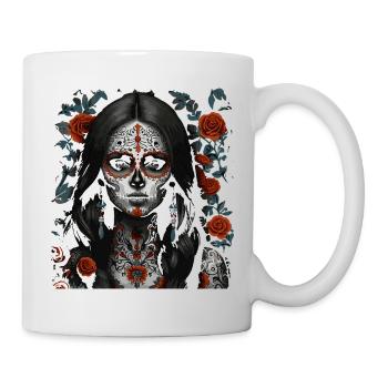 Sugar Skull Maiden Blumen Tattoo - Tasse - Weiß - Rechts