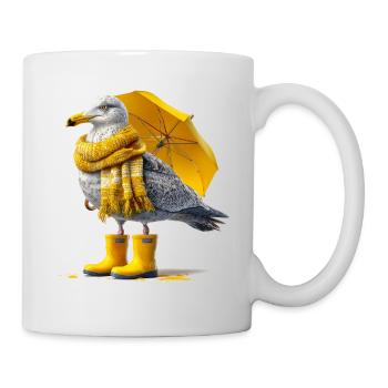 Seagull with yellow umbrella and boots - Mug - white - Right