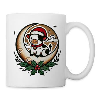Kuh Santa auf Mond mit Stechpalme - Tasse - Weiß - Rechts