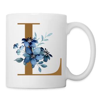 Blue Floral Monogram Design Letter L - Mug - white - Right