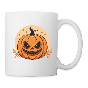 Halloween-Kürbis mit bedrohlicher Optik - Tasse - Weiß - Rechts