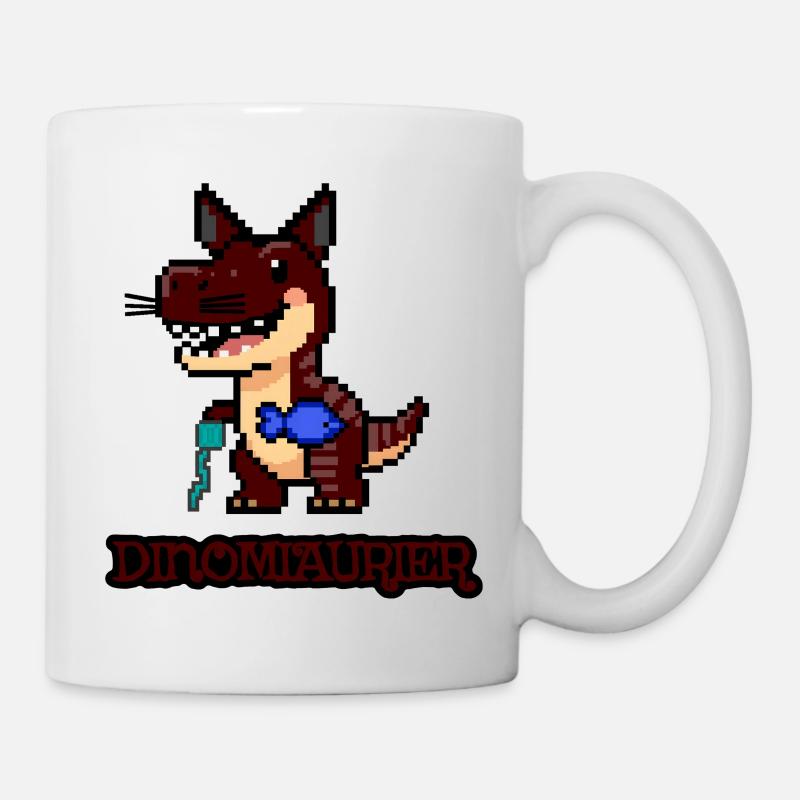 DinoMIAUrier - Pixel Art Dinosaurier als Katze! 🐈 - Tasse - Weiß