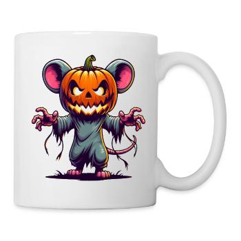 Gruselige Halloween Maus mit Kürbis Zombie Cartoon - Tasse - Weiß - Rechts