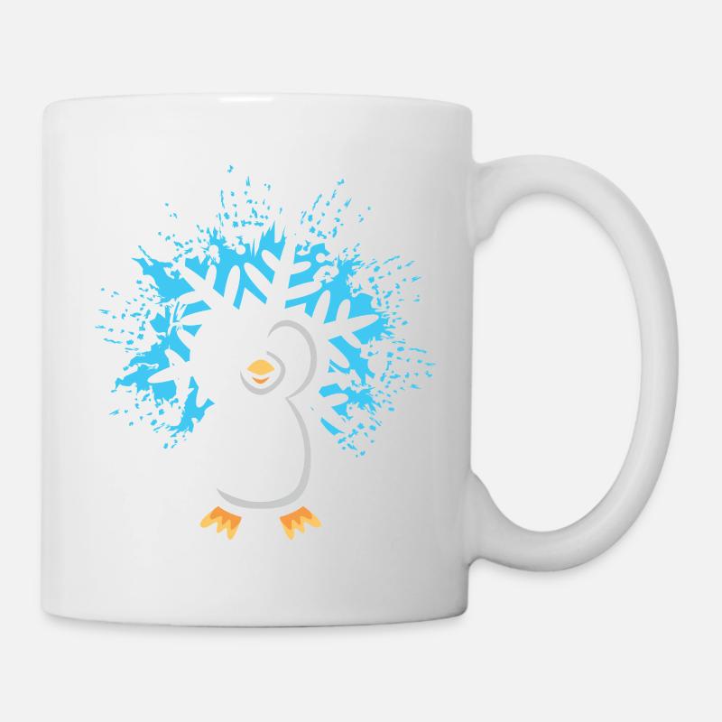 Pinguin mit Schneeflocke Cartoon - Tasse - Weiß