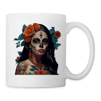 Couronne florale crâne en sucre - Mug blanc - blanc - Droite