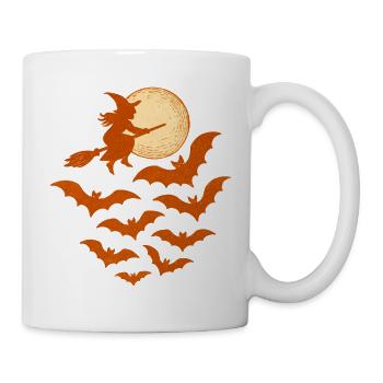 Flying Witch with Bats – Halloween Design - Mug - white - Right