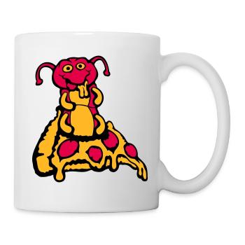 Caterpillar Eats Pizza Salami Hole Funny Hungry Cheese - Mug - white - Right