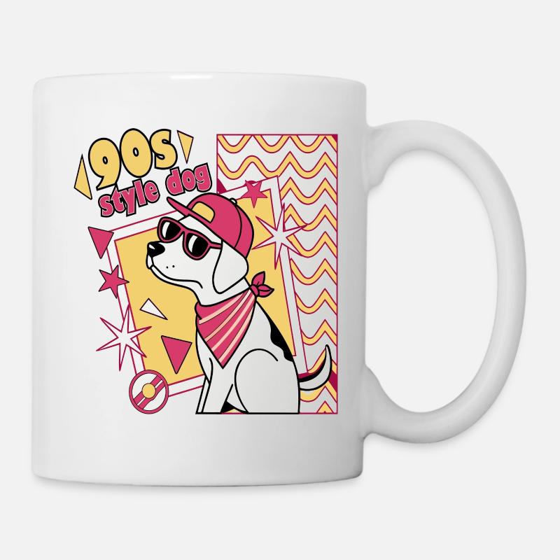 Chien rétro des années 90 en lunettes de soleil - Mug blanc - blanc