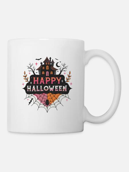 Halloween Spukhaus & Spinne - Tasse - Weiß