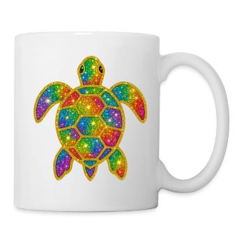 Regenbogen Glitzer Schildkröte - Tasse - Weiß - Rechts