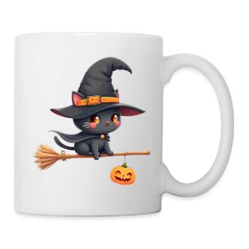 Halloween Katze mit Halloween Kürbis - Tasse - Weiß - Rechts