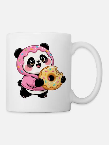Lustiger Panda mit Donut Halloween Süßigkeit  - Tasse - Weiß