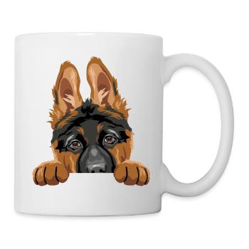 Schüchterner spähender Deutscher Schäferhundwelpe - Tasse - Weiß - Rechts
