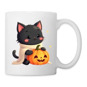 Halloween Katze mit Halloween Kürbis - Tasse - Weiß - Rechts