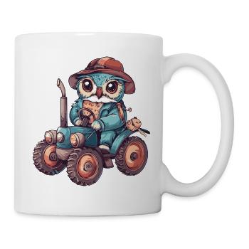 Eule Traktor Farmer - Tasse - Weiß - Rechts