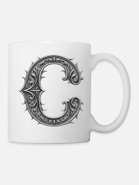 der Buchstabe C Silber Metallic Ornament - Tasse - Weiß