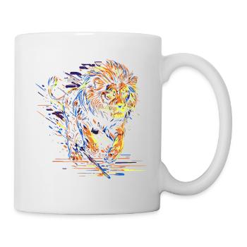 Lion courant Tête de Lion Coloré Prédateur Animal Sauvage - Mug blanc - blanc - Droite