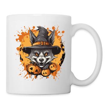 Halloween Wolf mit Hexenhut - Tasse - Weiß - Rechts