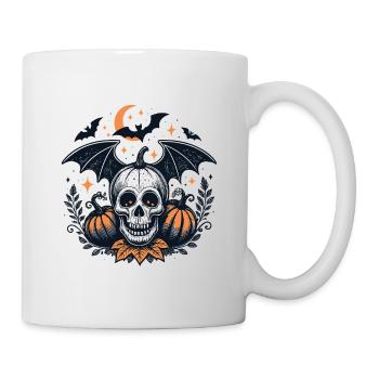 Halloween Nacht Totenkopf Fledermäuse - Tasse - Weiß - Rechts