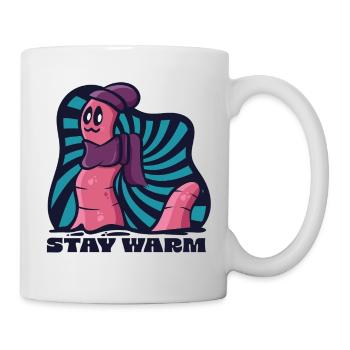 Stay Warm Cozy Worm in Beanie and Scarf - Mug - white - Right