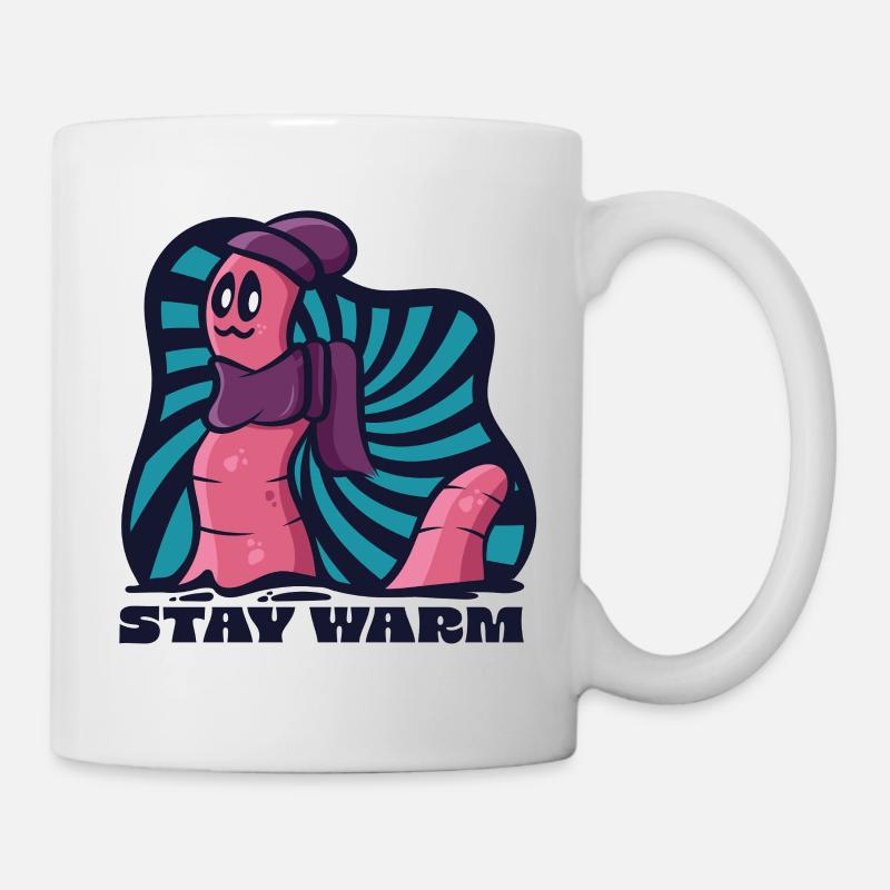 Stay Warm Cozy Worm in Beanie and Scarf - Mug - white