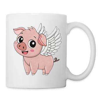 Süßes Schwein Cartoon Engel mit Flügeln Bauernhof  - Tasse - Weiß - Rechts