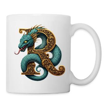 Drache um den Buchstaben R verziert - Tasse - Weiß - Rechts