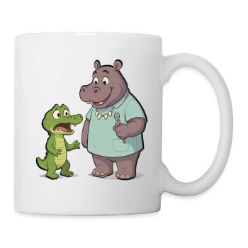 Nilpferd-Zahnarzt und Krokodil-Abenteuer - Tasse - Weiß - Rechts