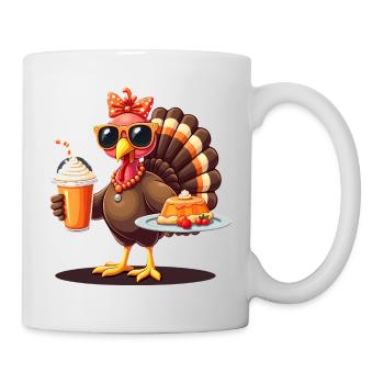 Dinde de Thanksgiving avec lunettes de soleil - Mug blanc - blanc - Droite