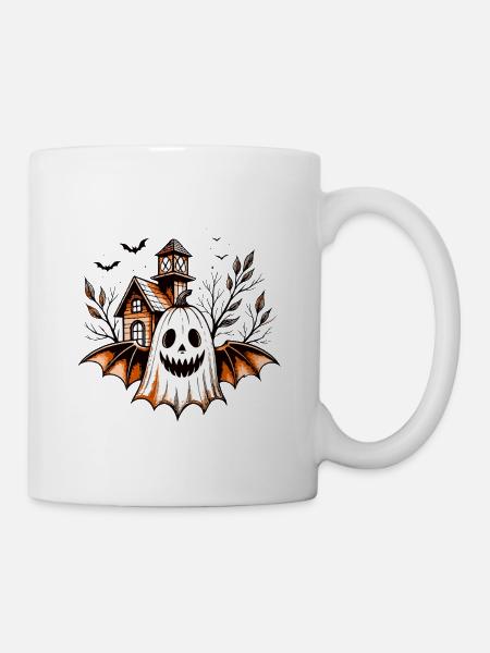 Geisterkürbis und Spukhaus - Tasse - Weiß
