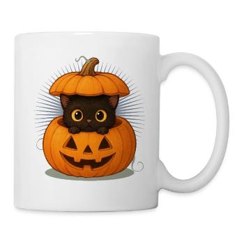 Halloween-Katze im Kürbis:Süßer Gruselspaß - Tasse - Weiß - Rechts
