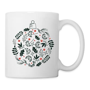 Weihnachtskugel mit Stechpalme und Vogelbeerblättern - Tasse - Weiß - Rechts