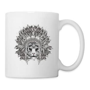 White tiger with feather headdress – spiritual power - Mug - white - Right