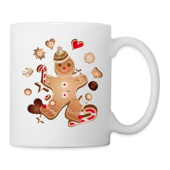 Fröhlicher Lebkuchenmann mit Weihnachtsplätzchen - Tasse - Weiß - Rechts