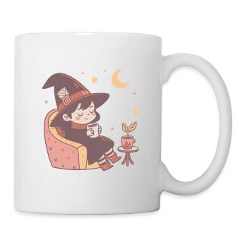 Mignone Petite Sorcière cosy buvant son thé - Mug blanc - blanc - Droite